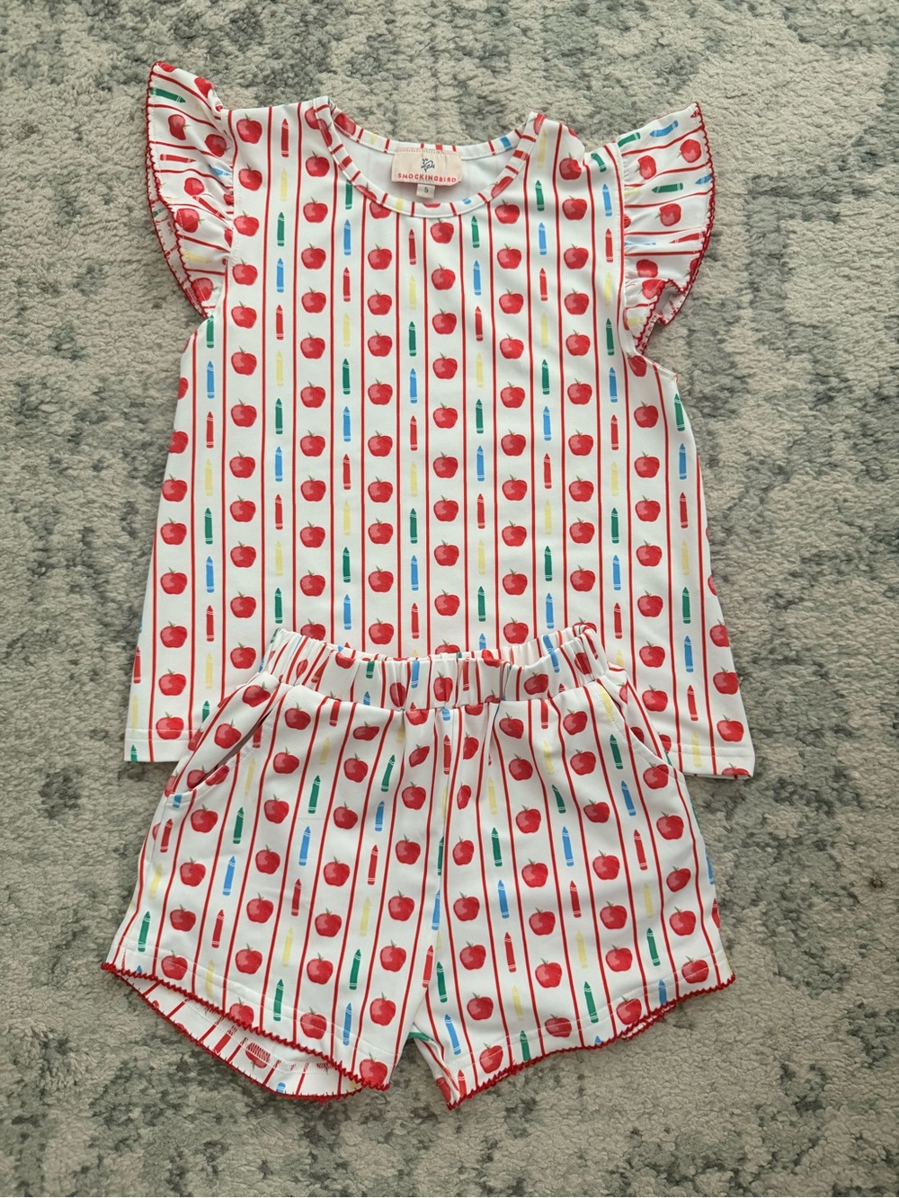 Smockingbird: Candy Apple Stripe Girls' Pajama Set - White & Red